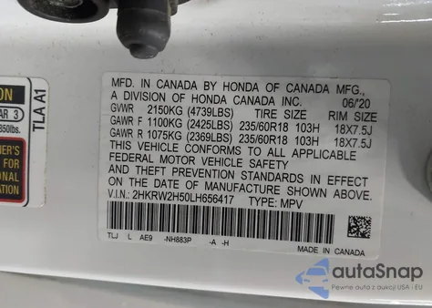 2020 Honda Cr-V Awd Ex z USA, uszkodzony, nr VIN 2HKRW2H50LH656417
